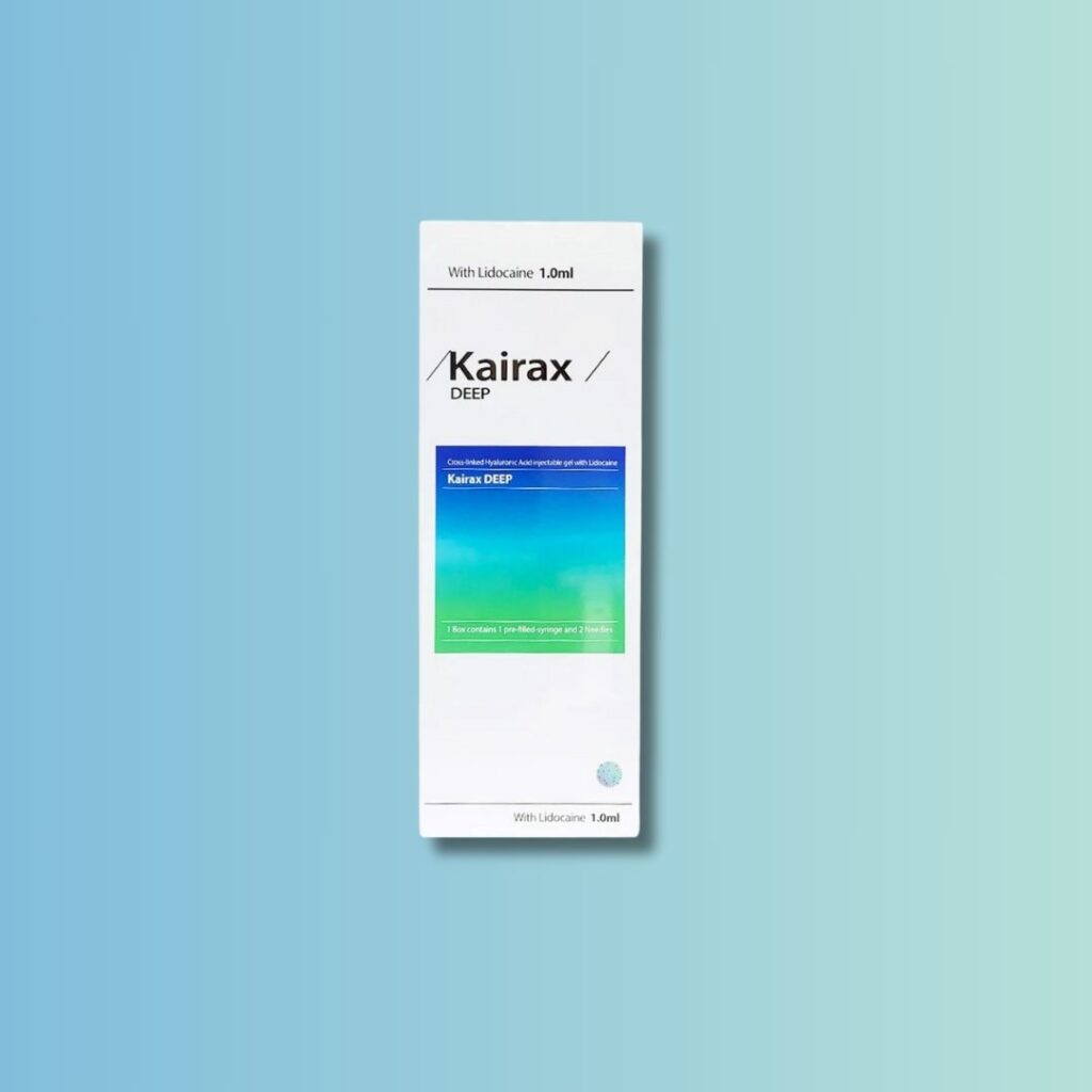 kairax product against a ombre blue green background